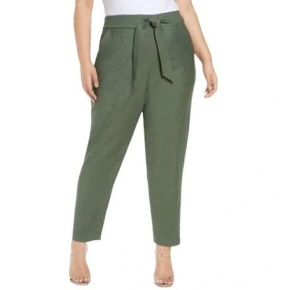 Womens Leith 2X Green Utility Pants High Waist Belt Ankle Length - Picture 3 of 16